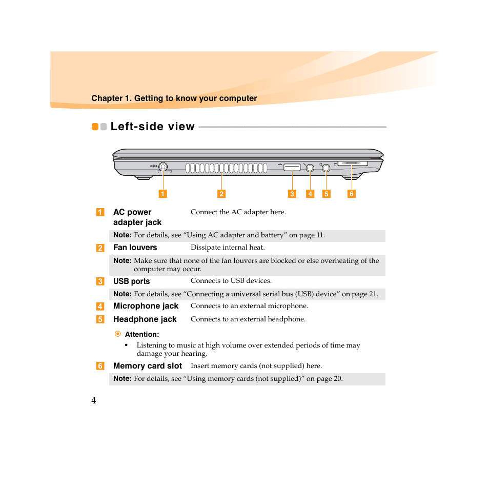 Left-side view | Lenovo IdeaPad U450 User Manual | Page 18 / 142