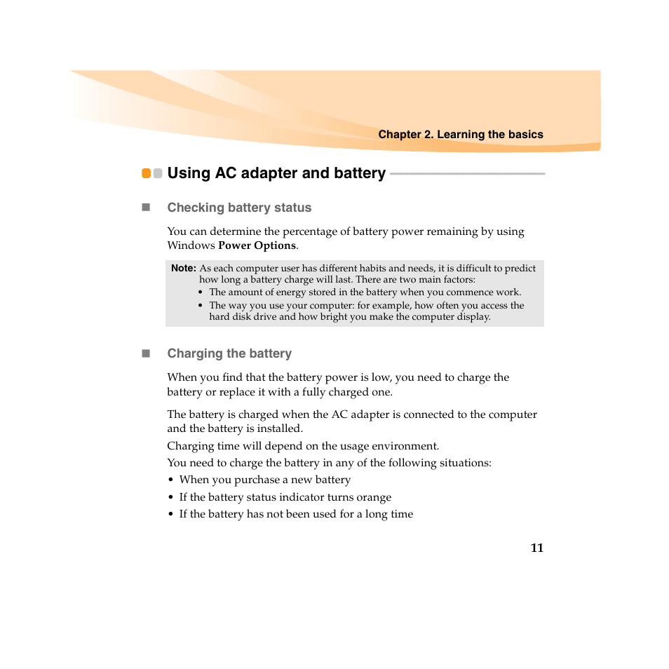 Using ac adapter and battery | Lenovo IdeaPad U450 User Manual | Page 25 / 142