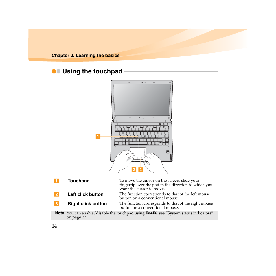 Using the touchpad | Lenovo IdeaPad U450 User Manual | Page 28 / 142