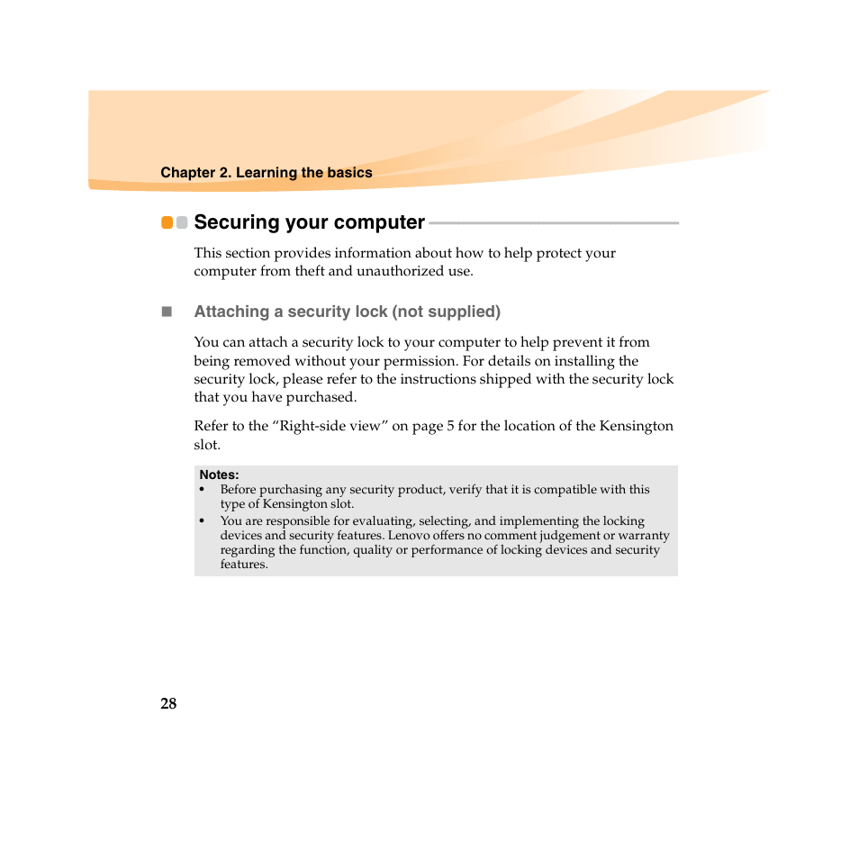 Securing your computer | Lenovo IdeaPad U450 User Manual | Page 42 / 142