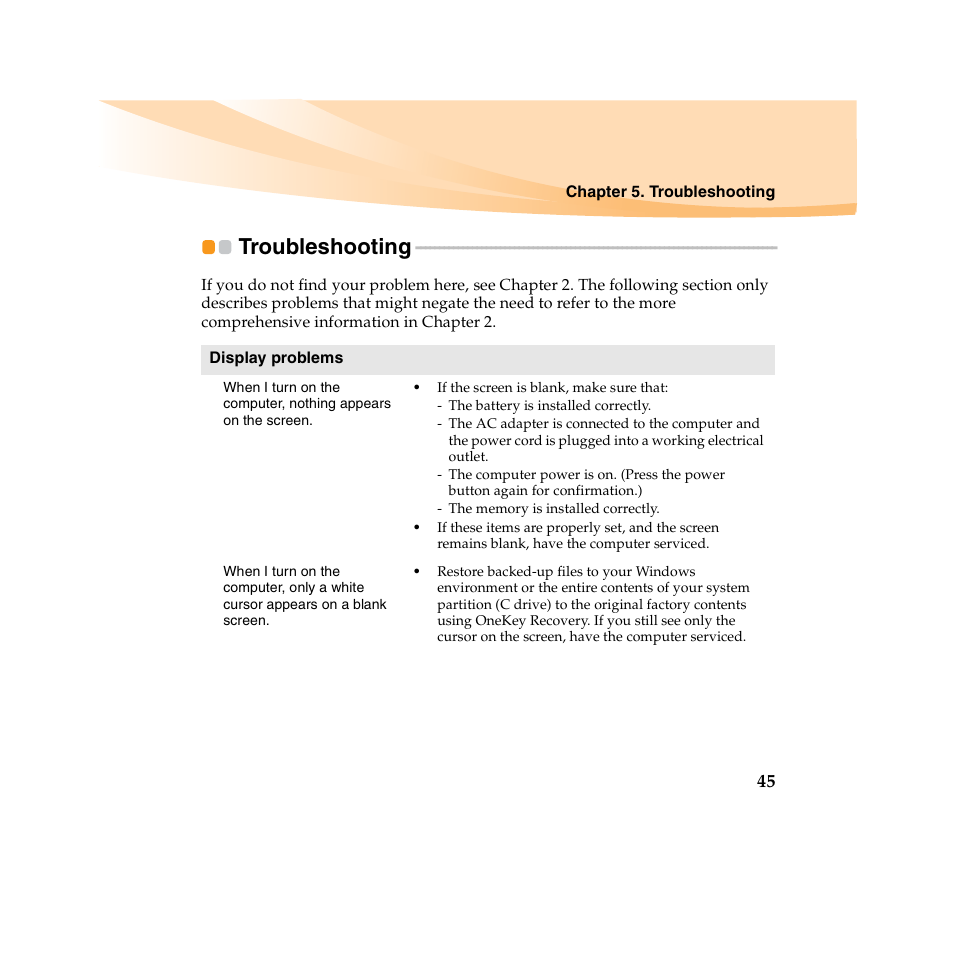 Troubleshooting | Lenovo IdeaPad U450 User Manual | Page 59 / 142