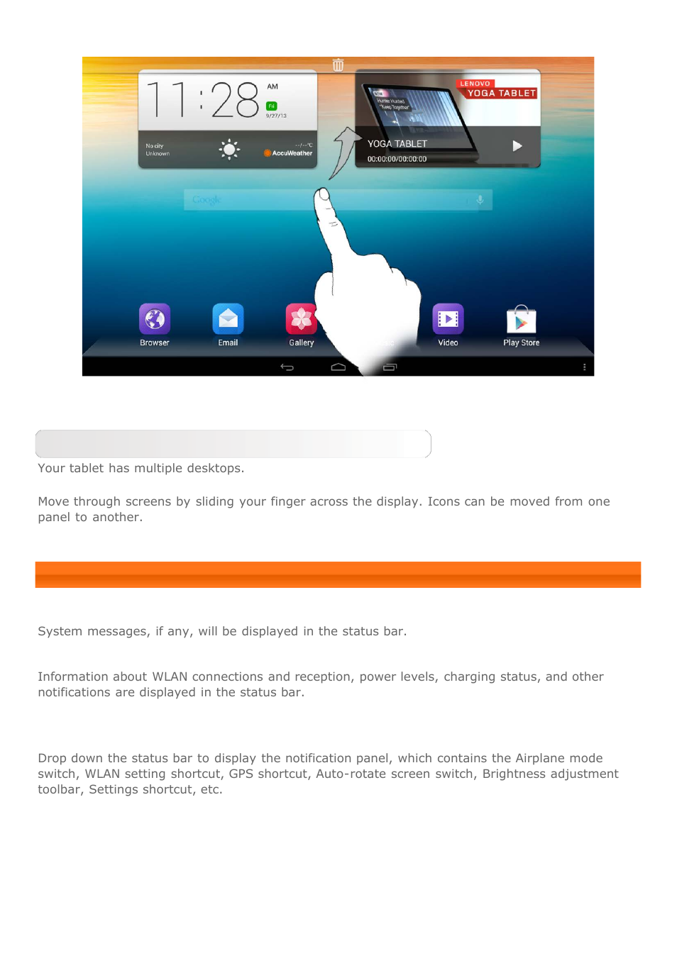 Status bar | Lenovo Yoga Tablet 10 B8000 User Manual | Page 6 / 27