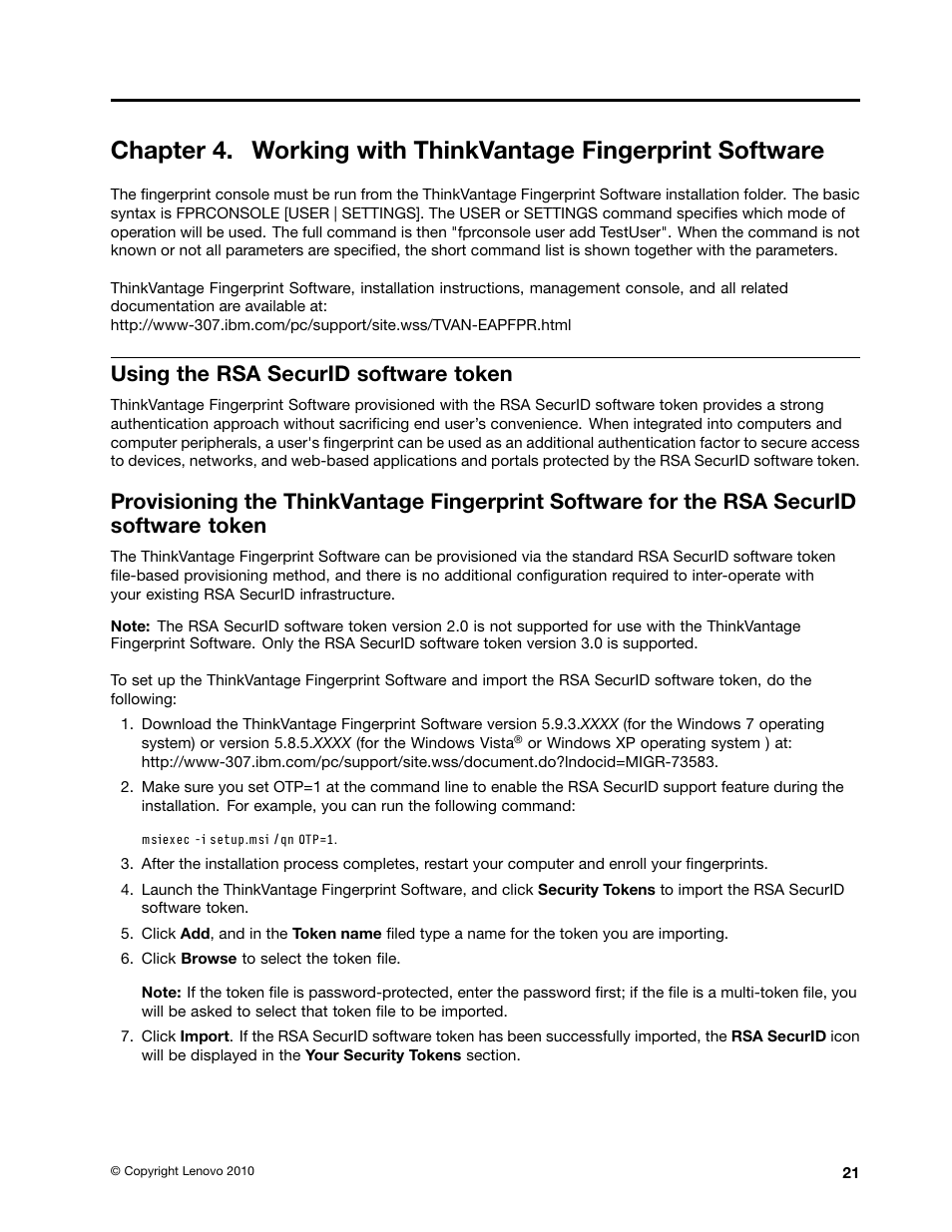 Using the rsa securid software token, Chapter 4 “working with | Lenovo ThinkCentre A51 User Manual | Page 29 / 44