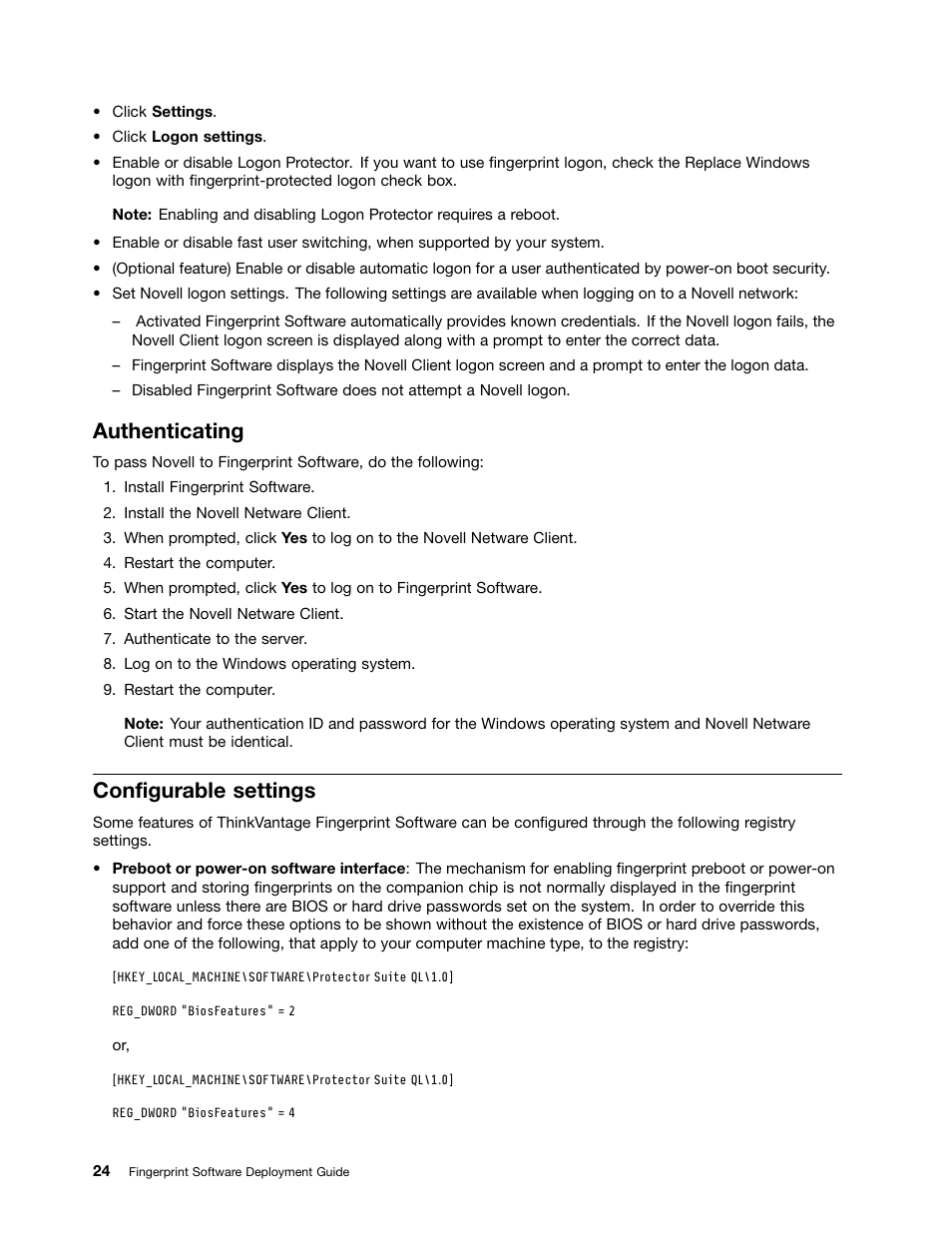 Authenticating, Configurable settings | Lenovo ThinkCentre A51 User Manual | Page 32 / 44