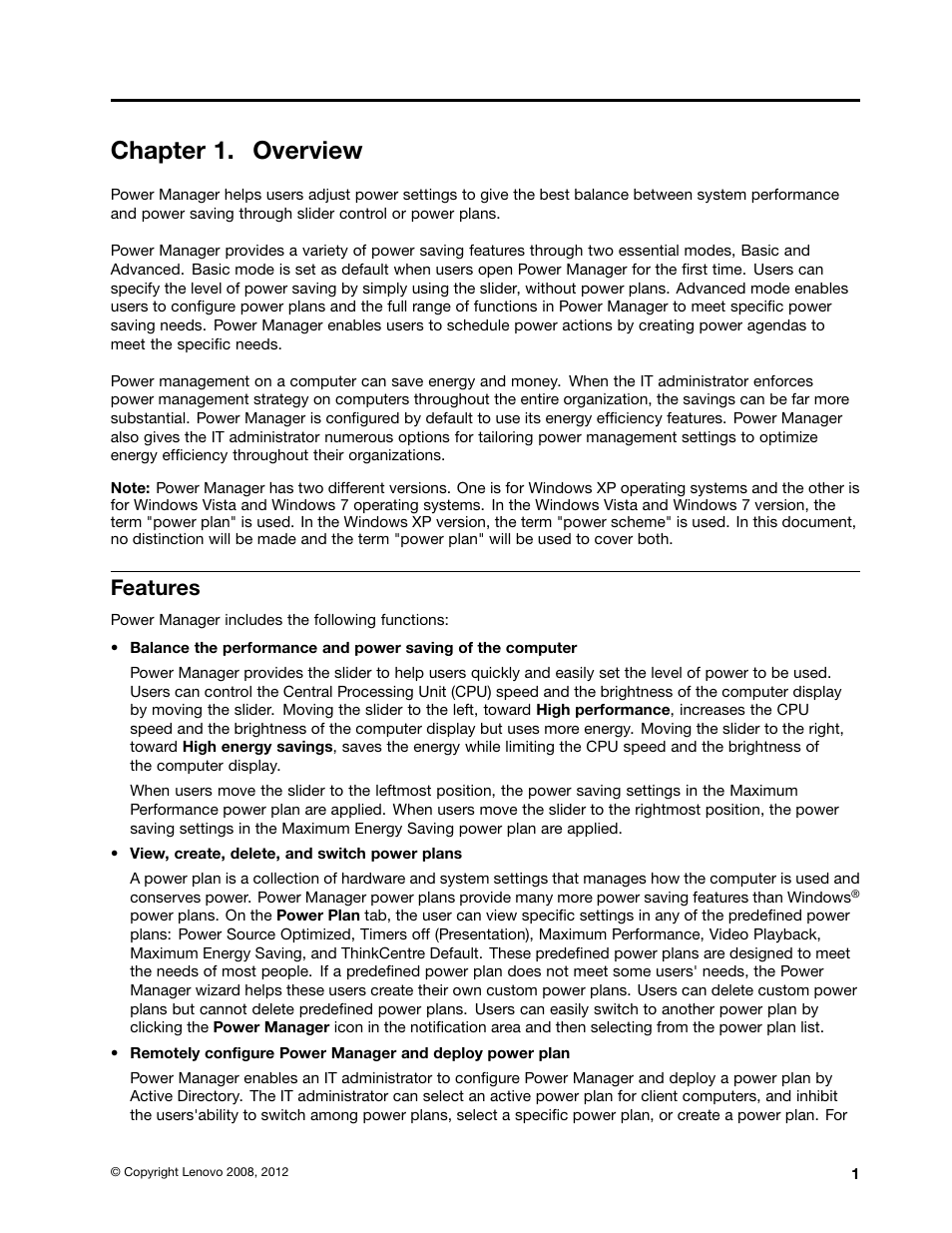 Chapter 1. overview, Features | Lenovo ThinkCentre M71e User Manual | Page 7 / 44