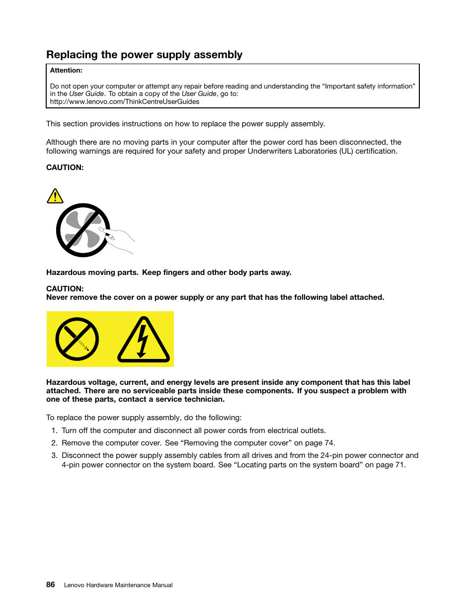 Replacing the power supply assembly | Lenovo 62 Desktop User Manual | Page 90 / 110