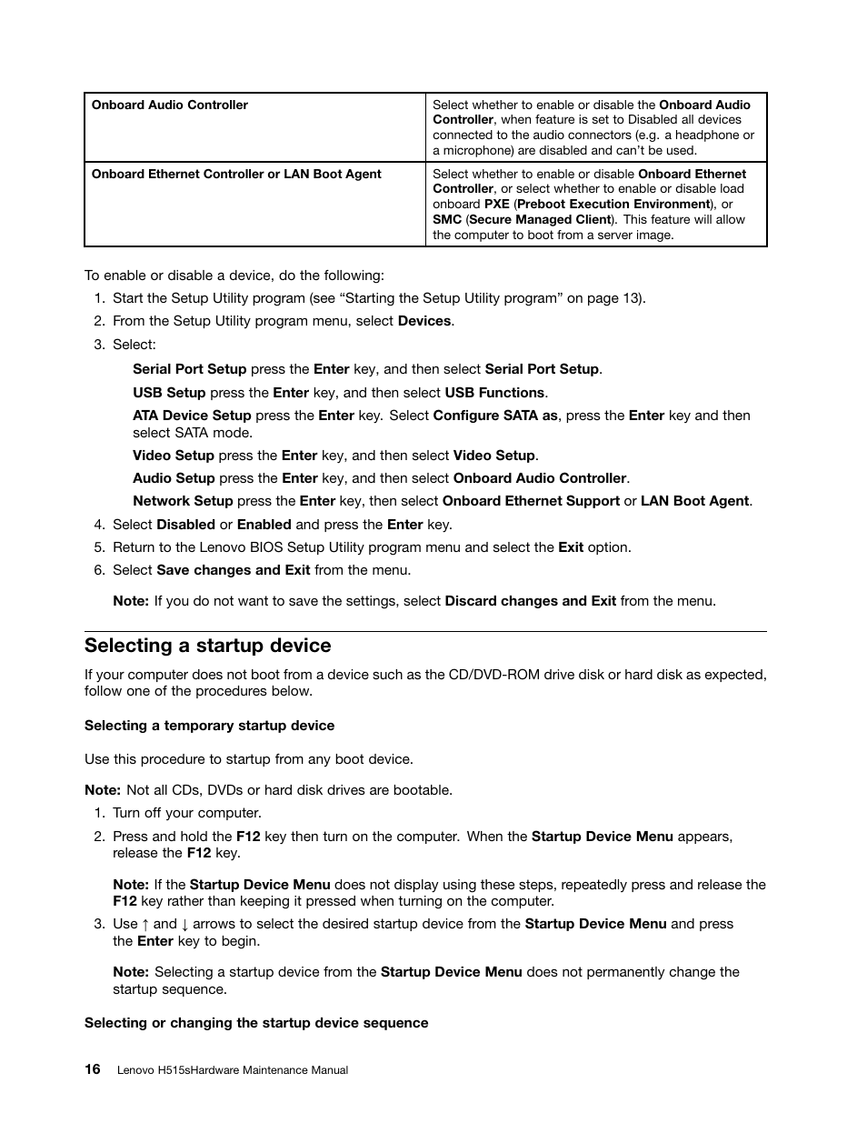 Selecting a startup device | Lenovo H515s Desktop User Manual | Page 22 / 57