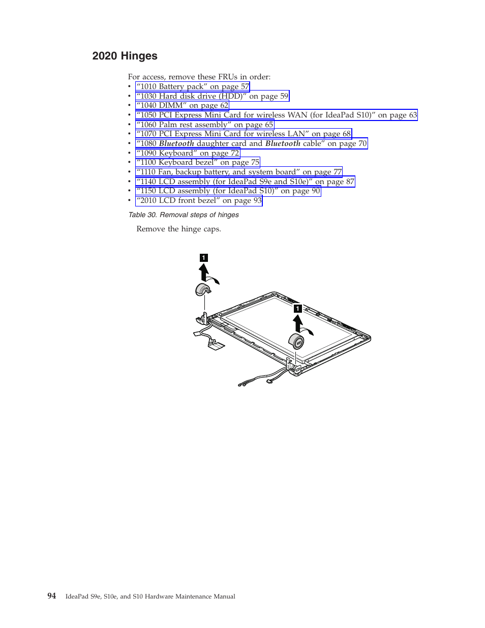 2020 hinges, Hinges | Lenovo IdeaPad S9e -FR User Manual | Page 102 / 142