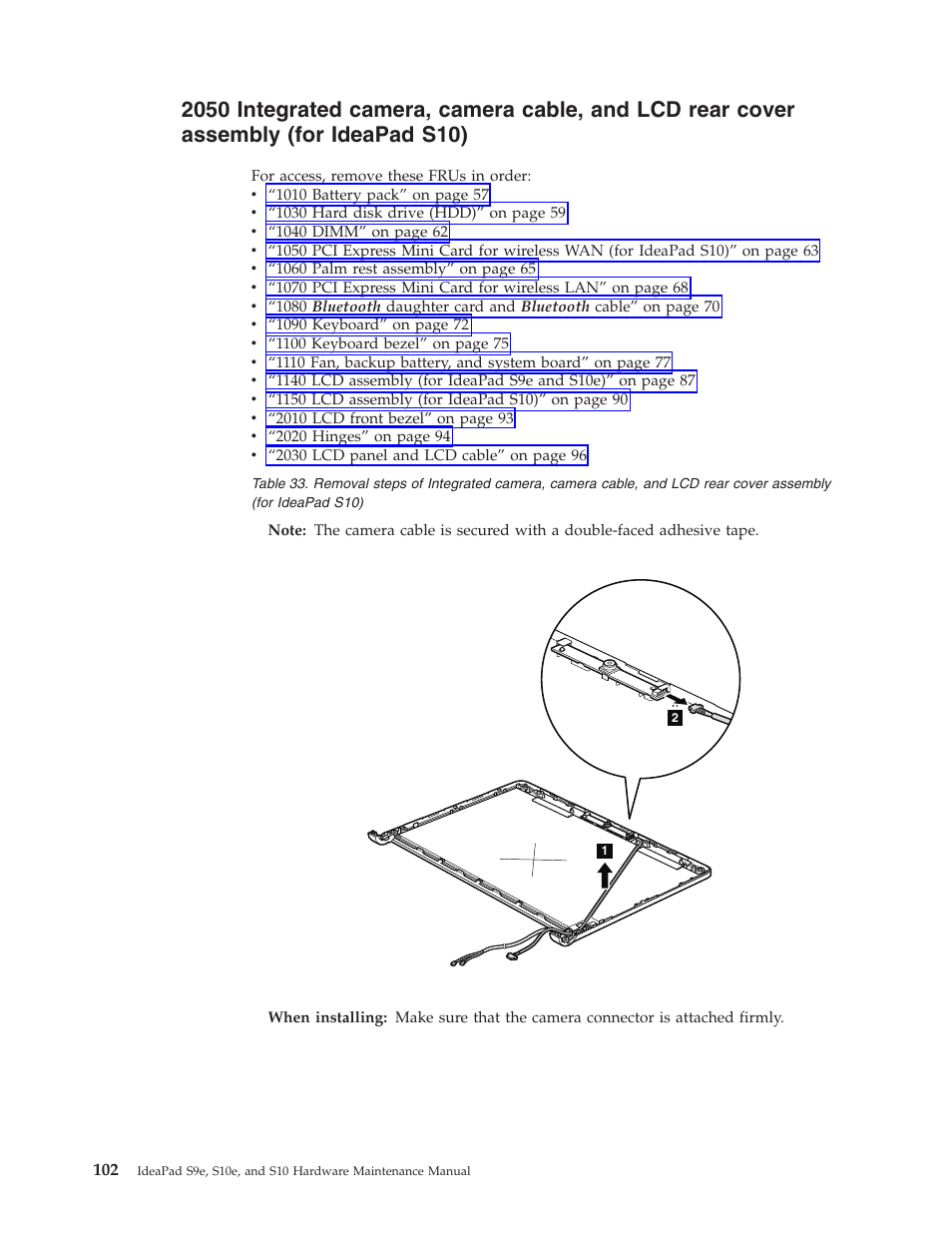 Integrated, Camera, Cable | Rear, Cover, Assembly, Ideapad, S10) | Lenovo IdeaPad S9e -FR User Manual | Page 110 / 142