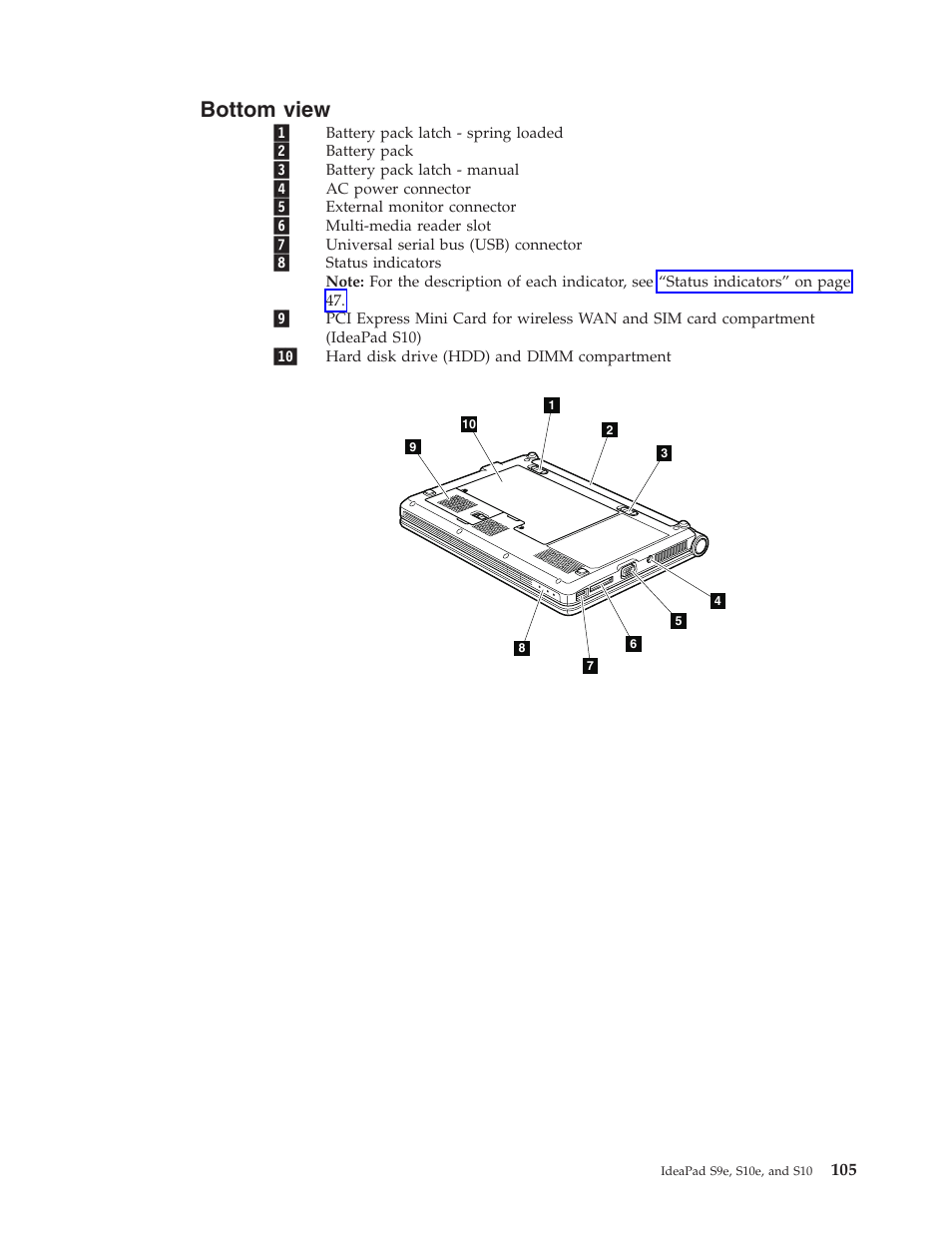 Bottom view, Bottom, View | Lenovo IdeaPad S9e -FR User Manual | Page 113 / 142