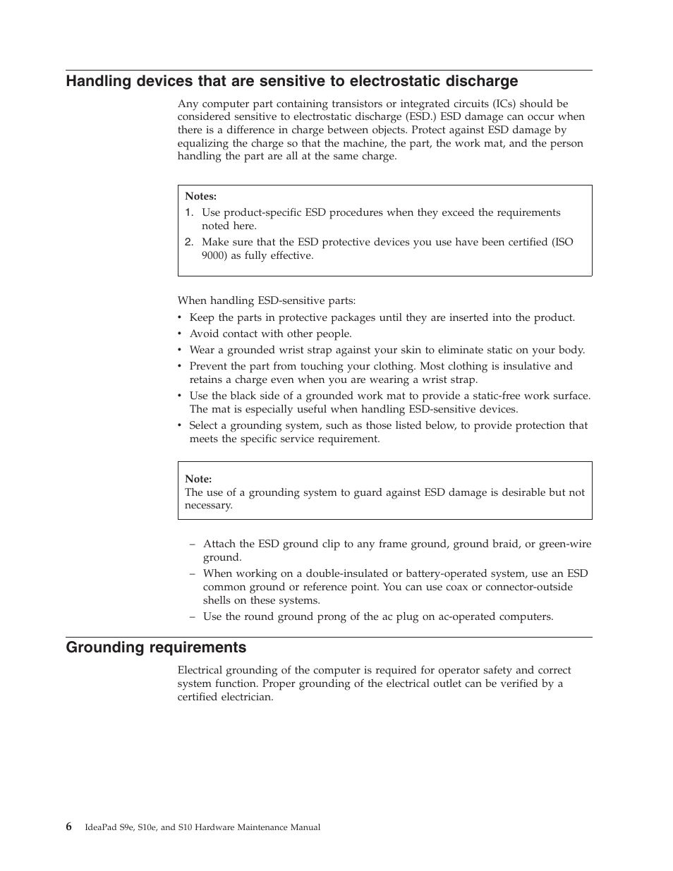 Grounding requirements, Handling, Devices | That, Sensitive, Electrostatic, Discharge, Grounding, Requirements | Lenovo IdeaPad S9e -FR User Manual | Page 14 / 142