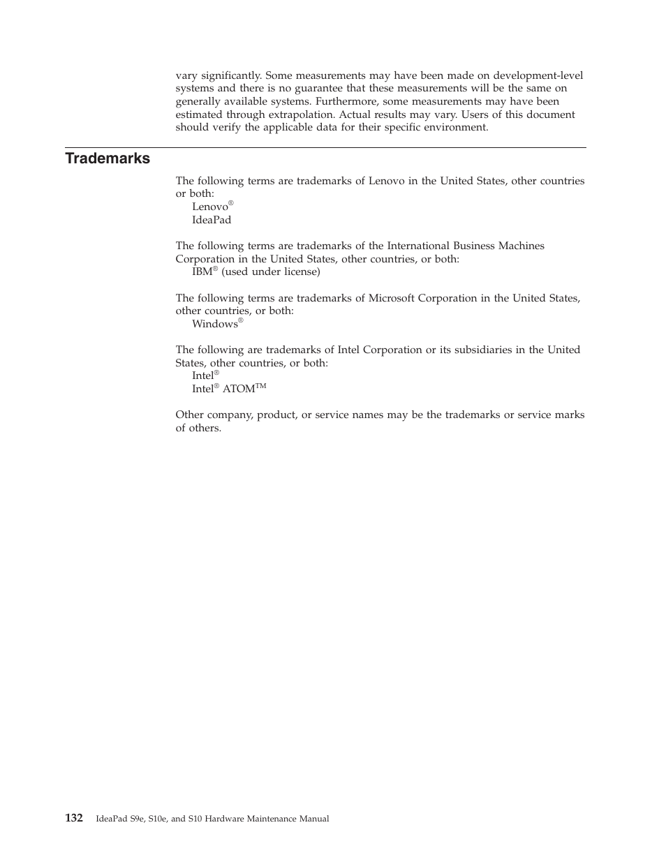 Trademarks | Lenovo IdeaPad S9e -FR User Manual | Page 140 / 142