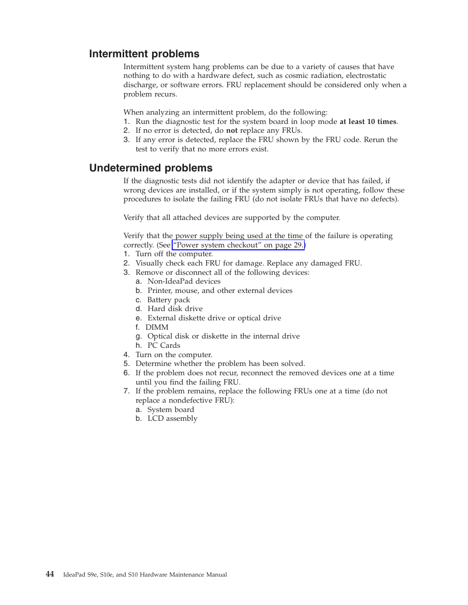 Intermittent problems, Undetermined problems, Intermittent | Problems, Undetermined | Lenovo IdeaPad S9e -FR User Manual | Page 52 / 142