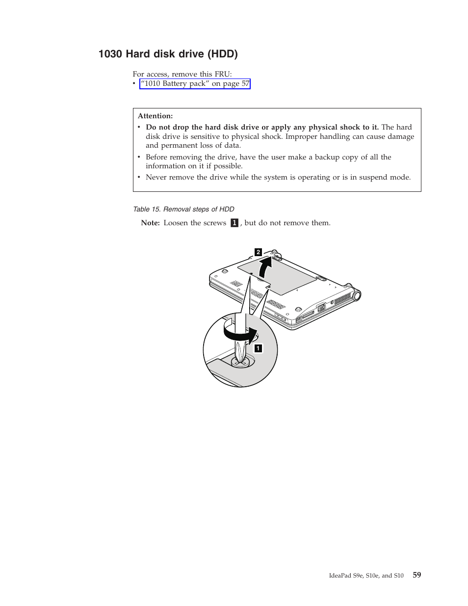 1030 hard disk drive (hdd), Hard, Disk | Drive, Hdd) | Lenovo IdeaPad S9e -FR User Manual | Page 67 / 142