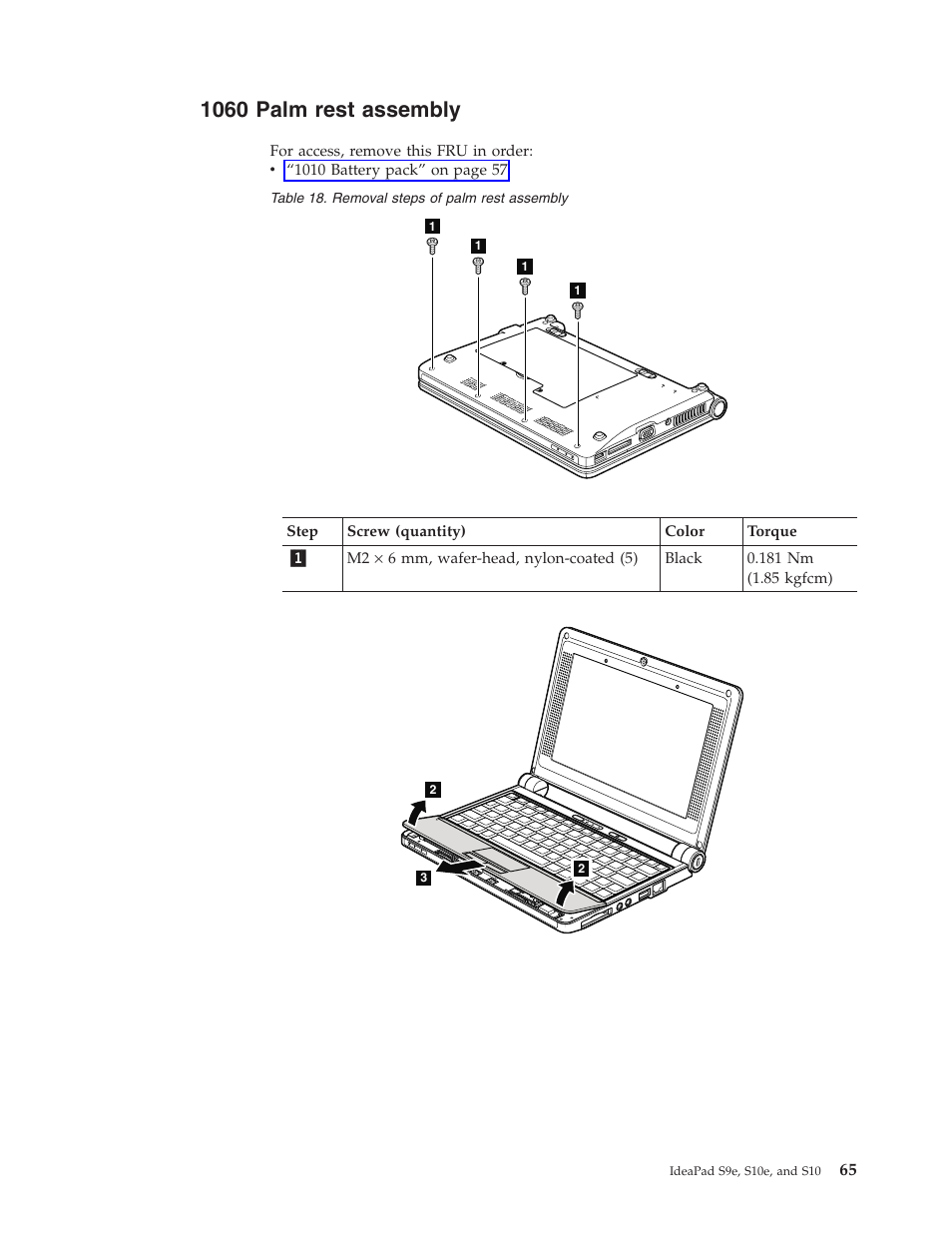 1060 palm rest assembly, Palm, Rest | Assembly | Lenovo IdeaPad S9e -FR User Manual | Page 73 / 142