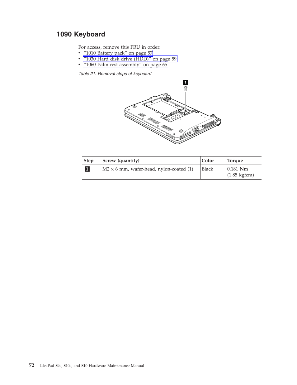 1090 keyboard, Keyboard | Lenovo IdeaPad S9e -FR User Manual | Page 80 / 142