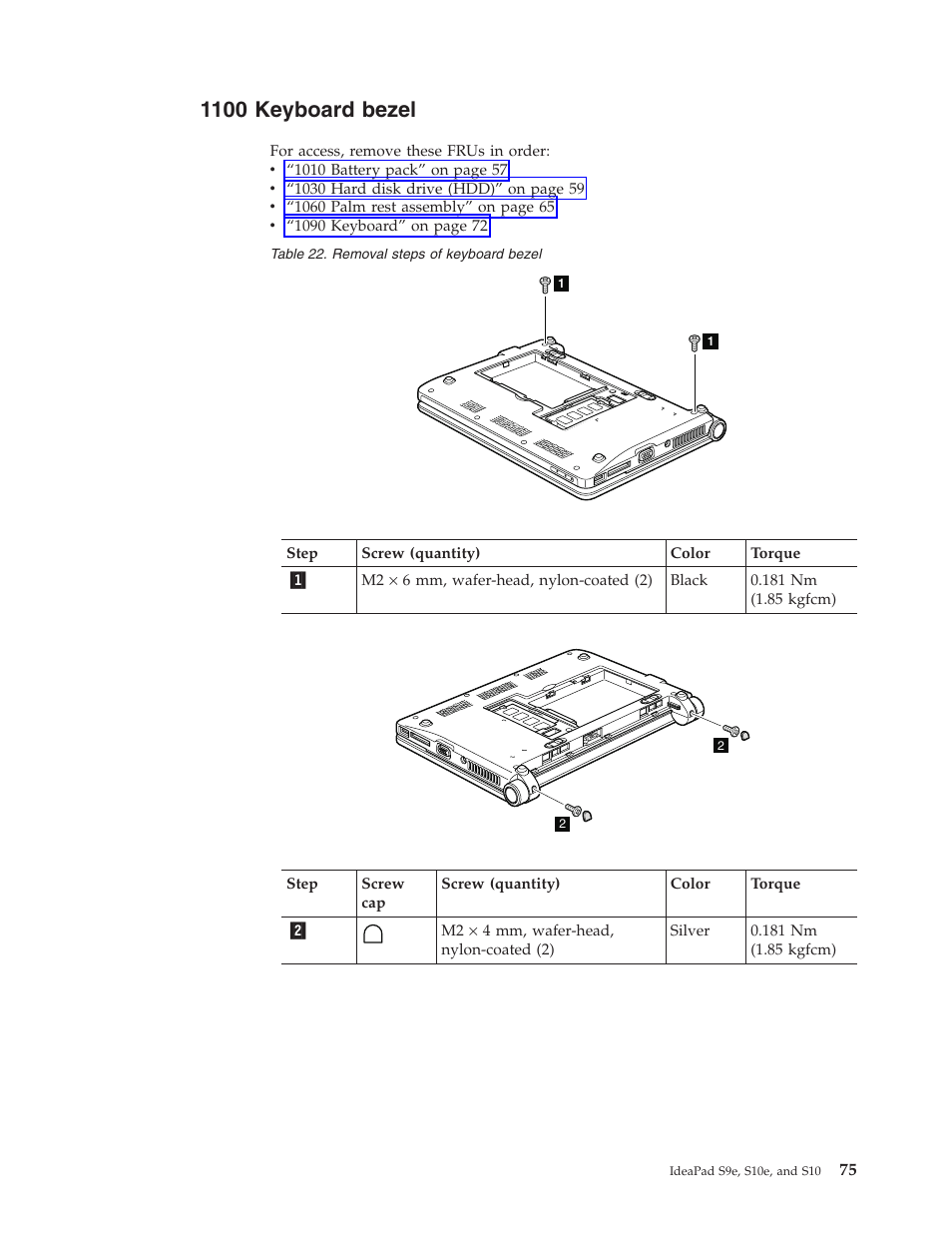 1100 keyboard bezel, Keyboard, Bezel | Lenovo IdeaPad S9e -FR User Manual | Page 83 / 142