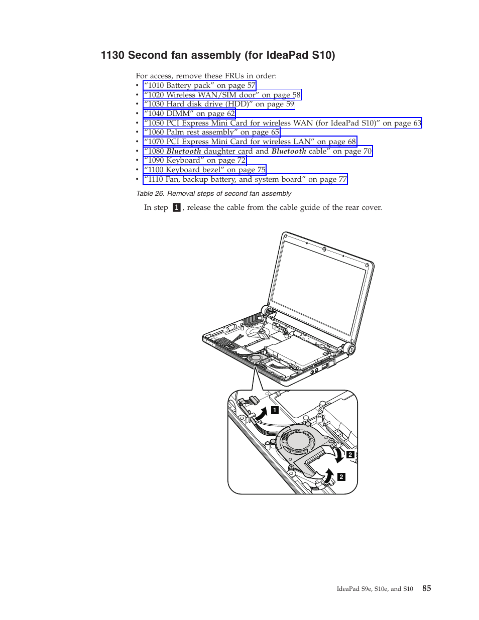 1130 second fan assembly (for ideapad s10), Second, Assembly | Ideapad, S10) | Lenovo IdeaPad S9e -FR User Manual | Page 93 / 142