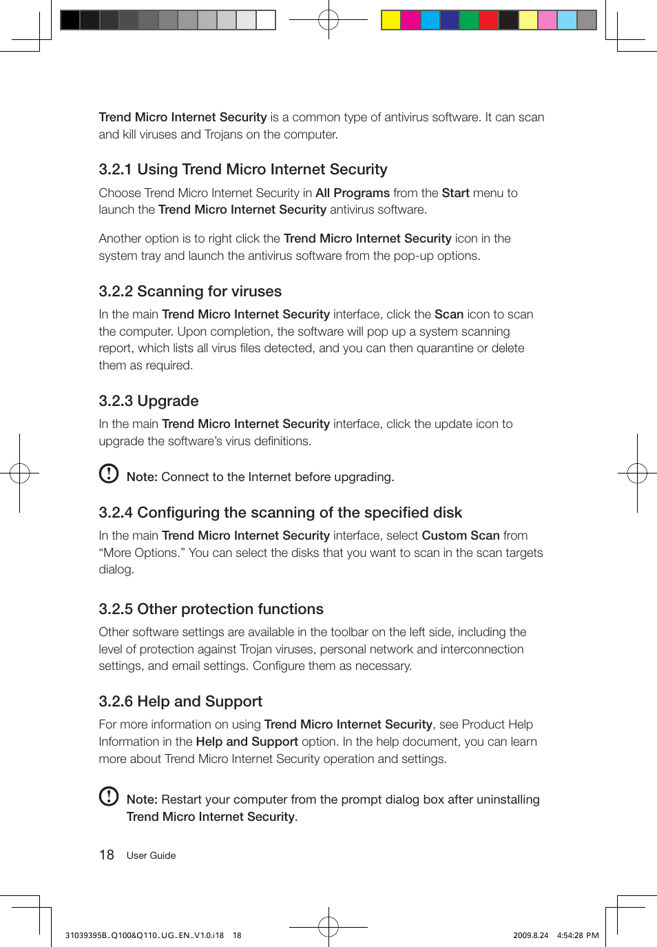 1 using trend micro internet security, 2 scanning for viruses, 3 upgrade | 4 configuring the scanning of the specified disk, 5 other protection functions, 6 help and support | Lenovo IdeaCentre Q100 User Manual | Page 23 / 33