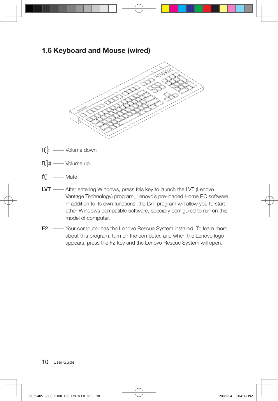 6 keyboard and mouse (wired) | Lenovo 3000 C100 All-In-One User Manual | Page 15 / 37