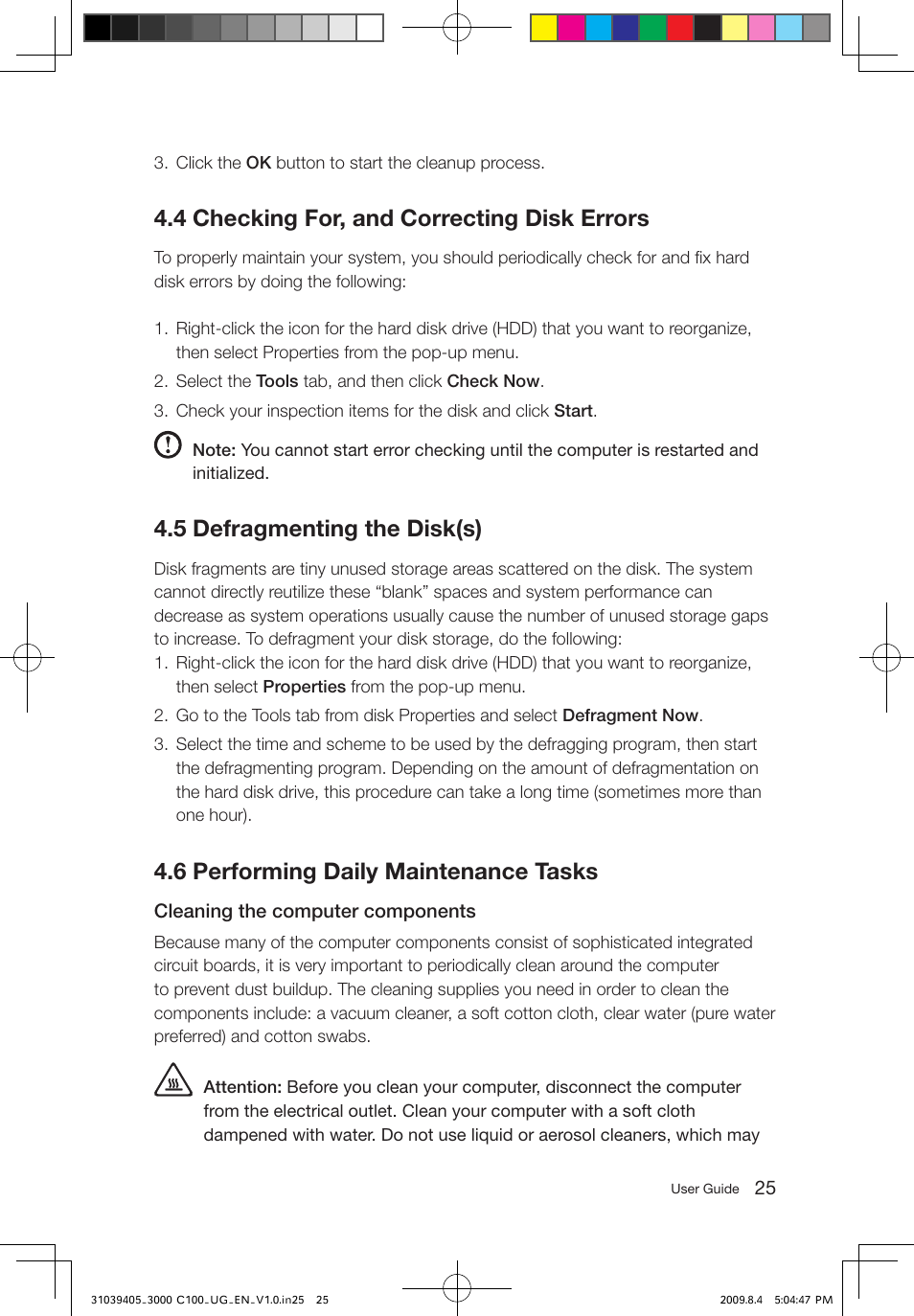 4 checking for, and correcting disk errors, 5 defragmenting the disk(s), 6 performing daily maintenance tasks | Lenovo 3000 C100 All-In-One User Manual | Page 30 / 37