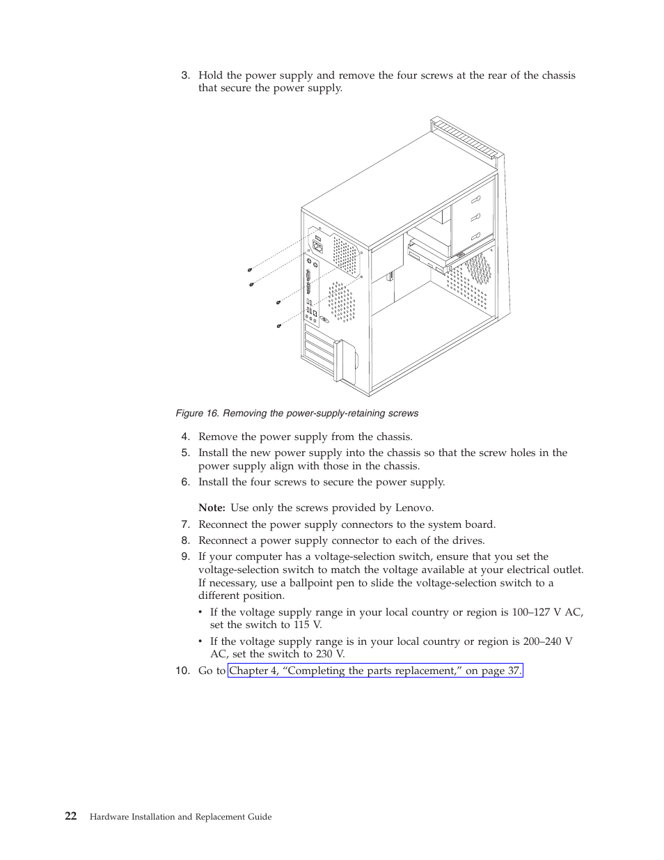 Removing, Power-supply-retaining, Screws | Lenovo ThinkCentre A57e User Manual | Page 30 / 56
