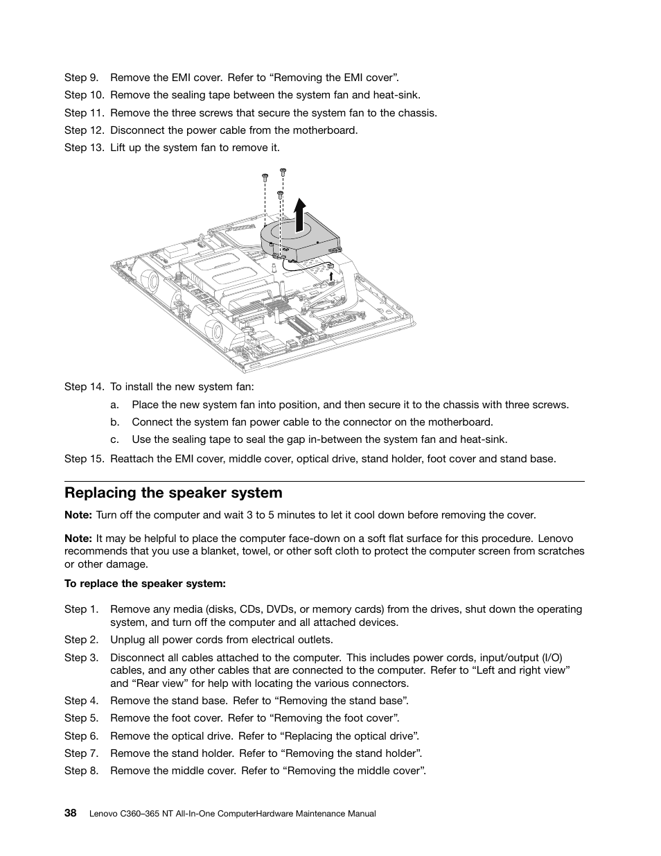 Replacing the speaker system | Lenovo C360 All-in-One User Manual | Page 44 / 53