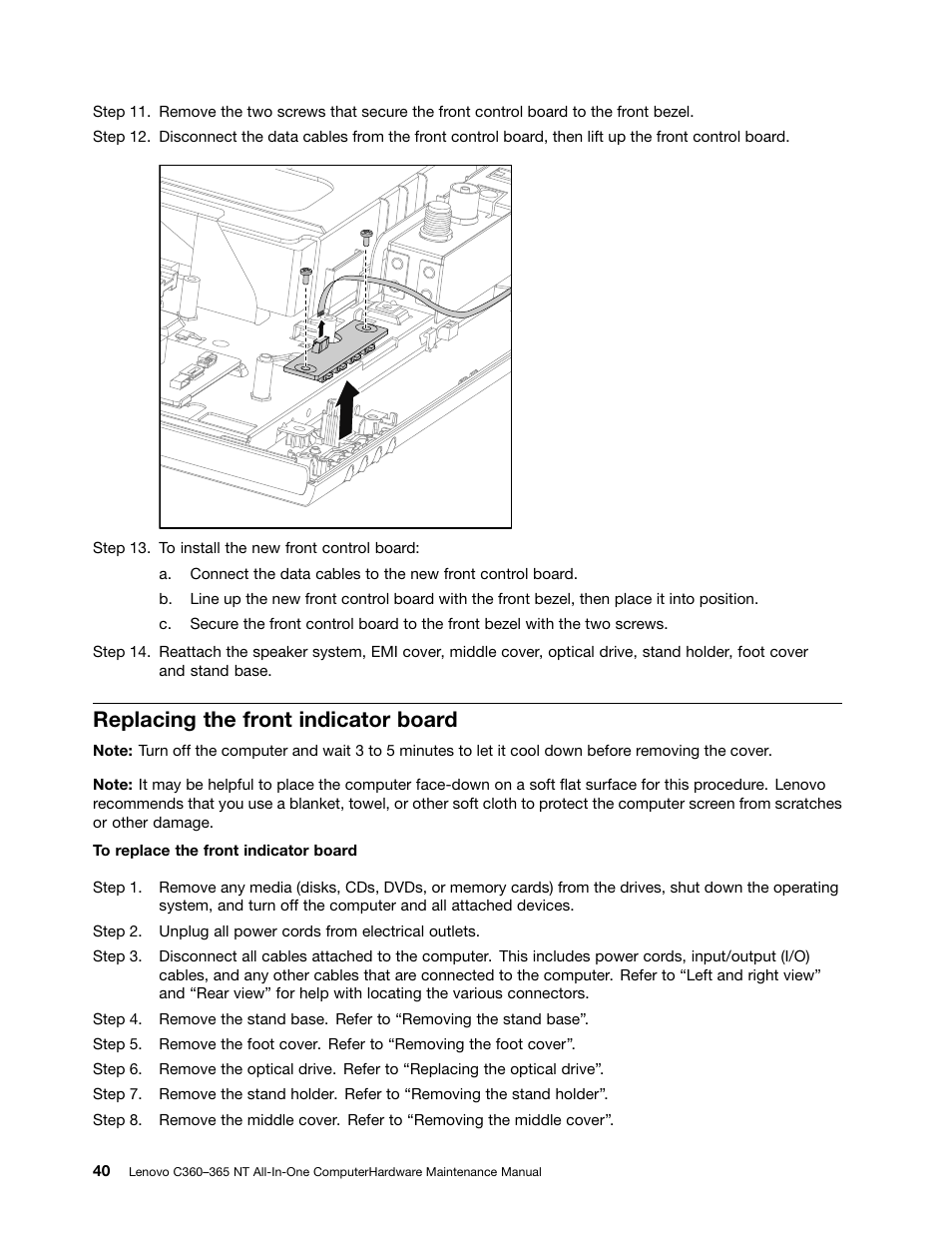 Replacing the front indicator board | Lenovo C360 All-in-One User Manual | Page 46 / 53