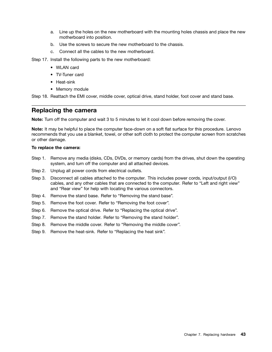 Replacing the camera | Lenovo C360 All-in-One User Manual | Page 49 / 53