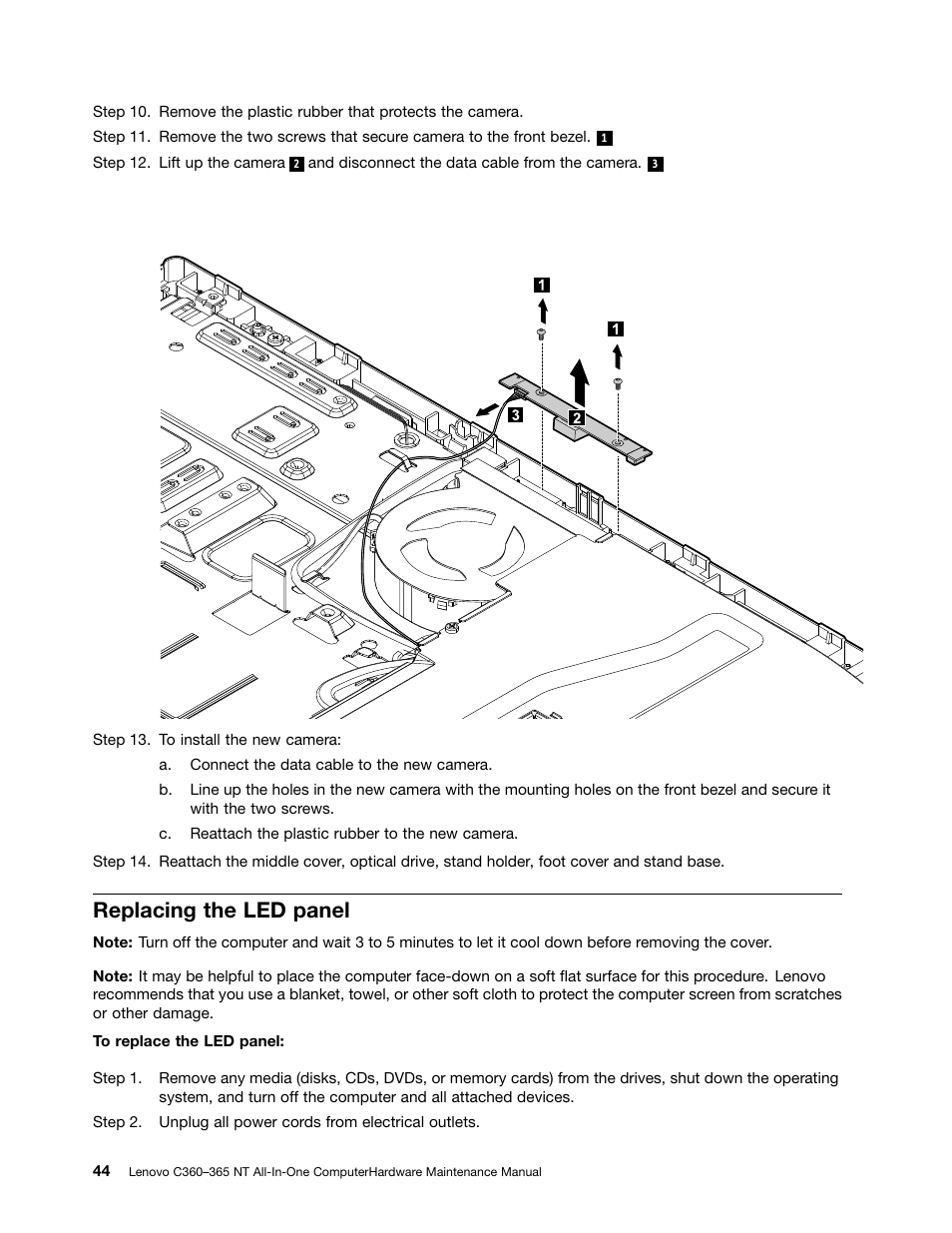 Replacing the led panel | Lenovo C360 All-in-One User Manual | Page 50 / 53
