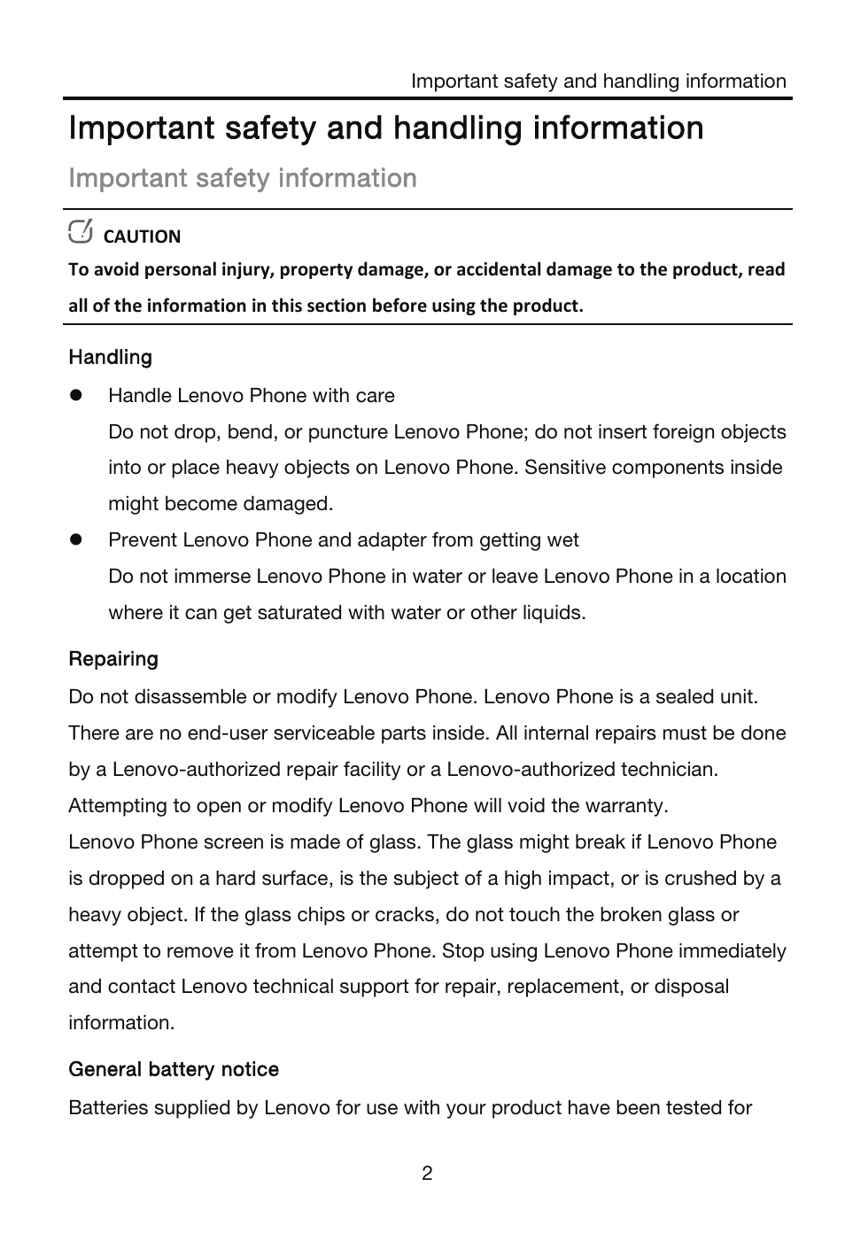 Important safety and handling information, Important safety information | Lenovo S856 Smartphone User Manual | Page 4 / 16