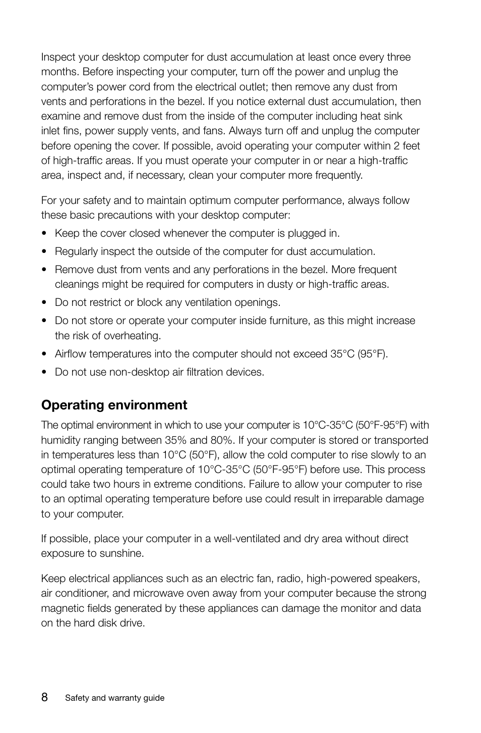 Operating environment | Lenovo IdeaCentre A720 User Manual | Page 13 / 47