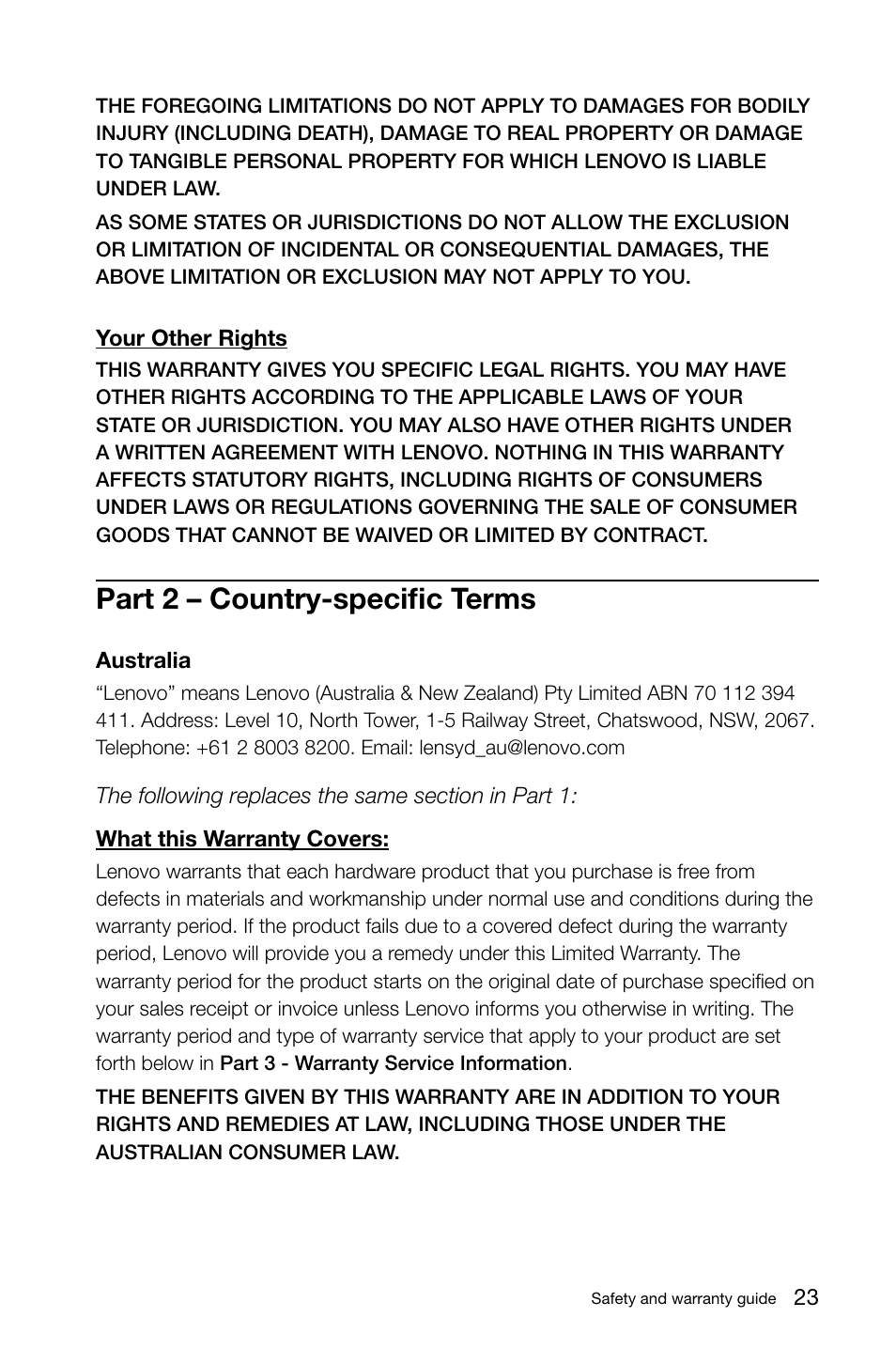 Part 2 – country-specific terms | Lenovo IdeaCentre A720 User Manual | Page 28 / 47