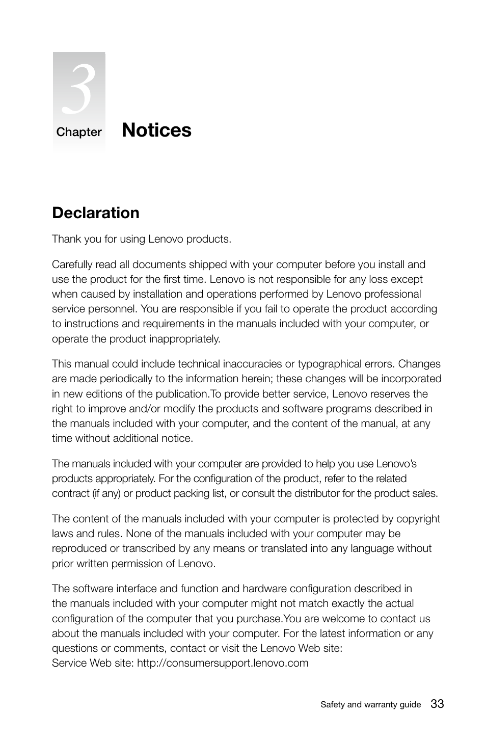 Notices, Declaration | Lenovo IdeaCentre A720 User Manual | Page 38 / 47