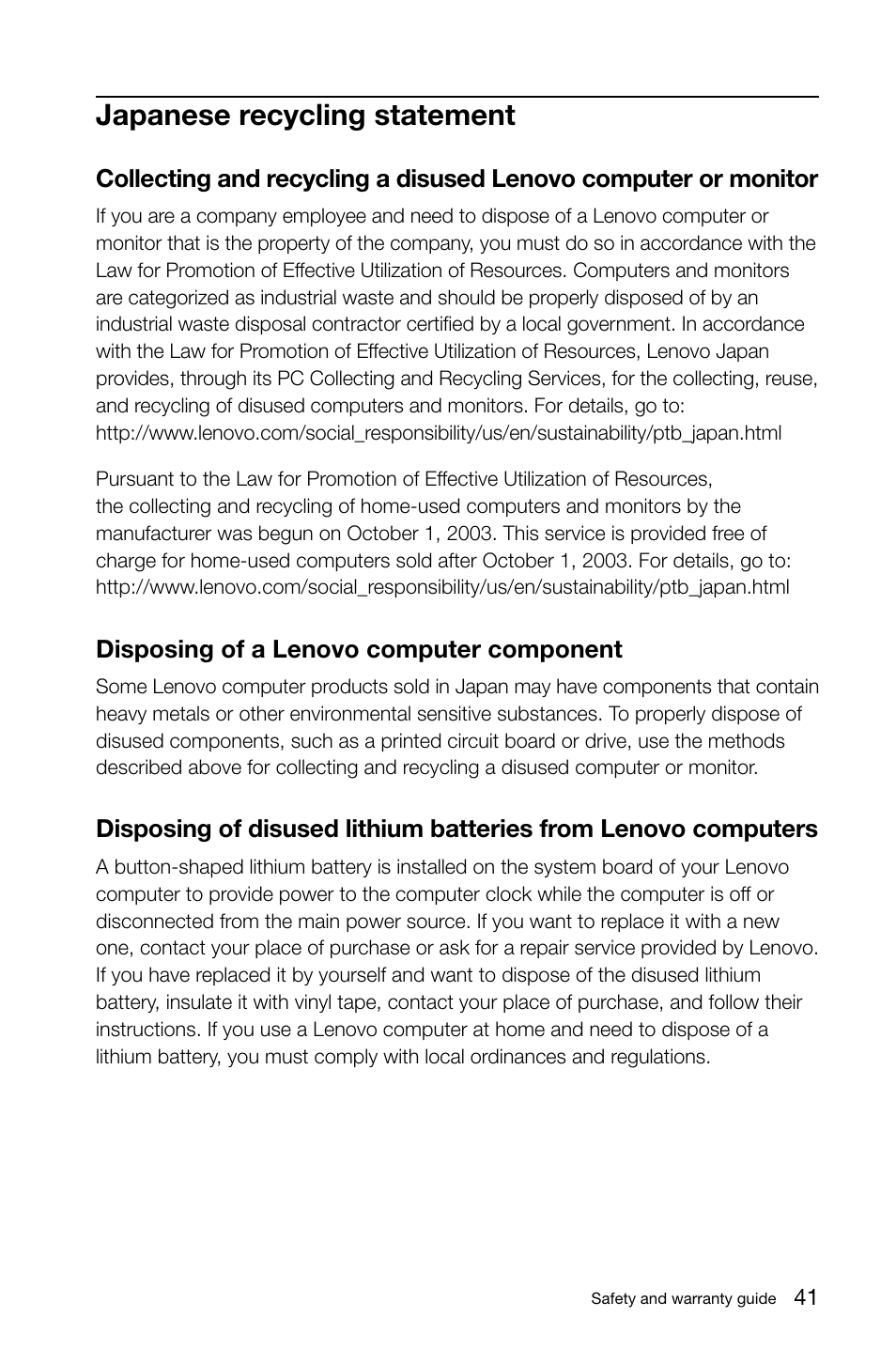 Japanese recycling statement | Lenovo IdeaCentre A720 User Manual | Page 46 / 47