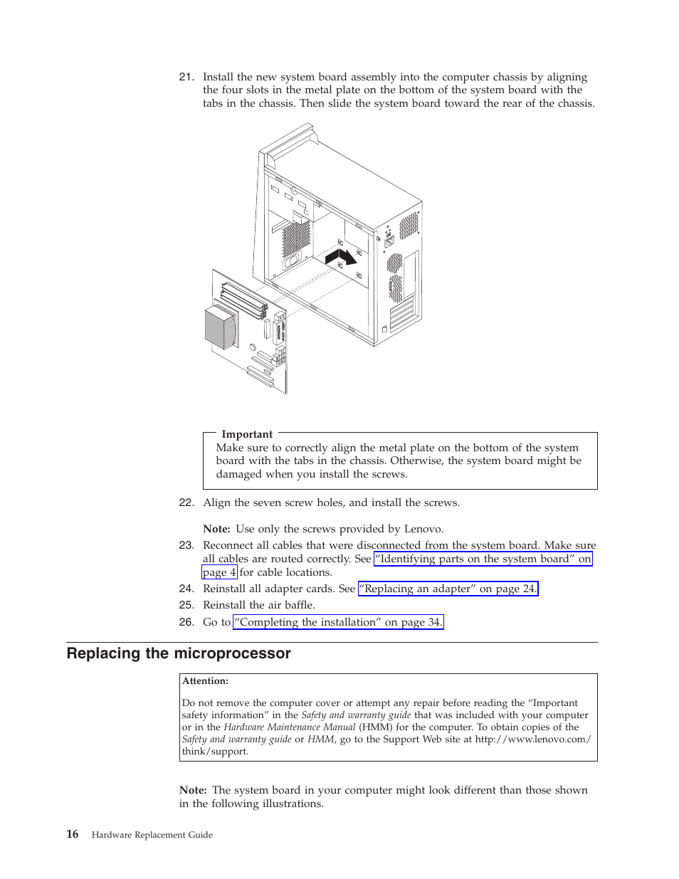 Replacing the microprocessor, Replacing, Microprocessor | Lenovo ThinkCentre M55 User Manual | Page 24 / 48