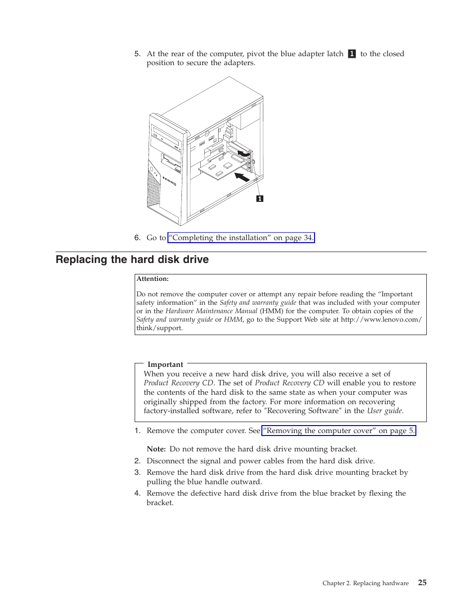 Replacing the hard disk drive, Replacing, Hard | Disk, Drive | Lenovo ThinkCentre M55 User Manual | Page 33 / 48