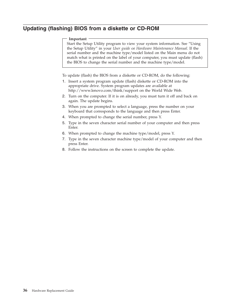 Updating (flashing) bios from a diskette or cd-rom, Updating, Flashing) | Bios, From, Diskette, Cd-rom | Lenovo ThinkCentre M55 User Manual | Page 44 / 48