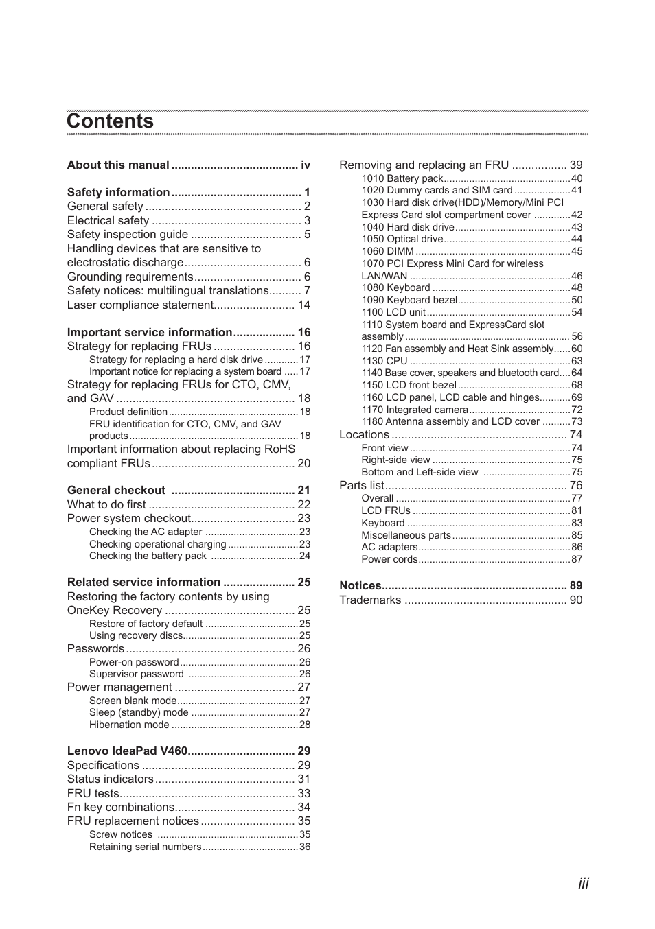 Lenovo IdeaPad V460 User Manual | Page 3 / 94