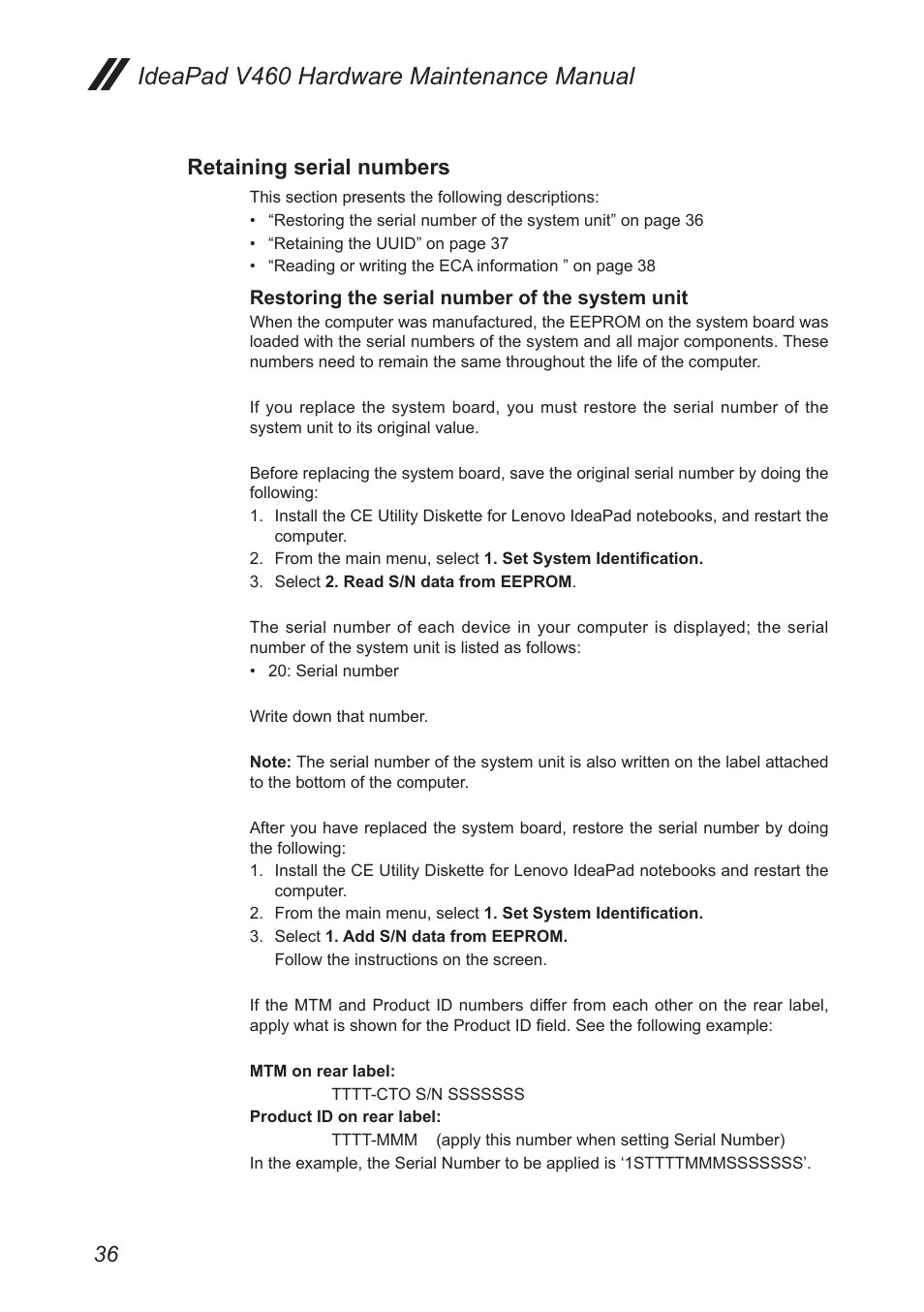 Retaining serial numbers, Ideapad v460 hardware maintenance manual | Lenovo IdeaPad V460 User Manual | Page 40 / 94