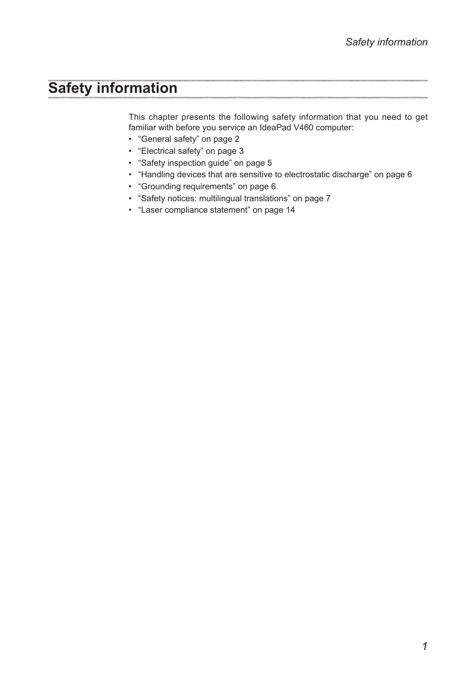 Safety information | Lenovo IdeaPad V460 User Manual | Page 5 / 94