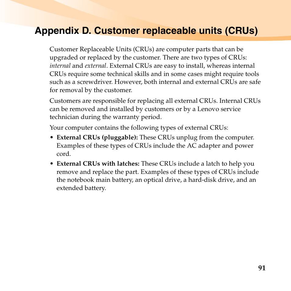 Appendix d. customer replaceable units (crus) | Lenovo K23 Notebook User Manual | Page 105 / 146