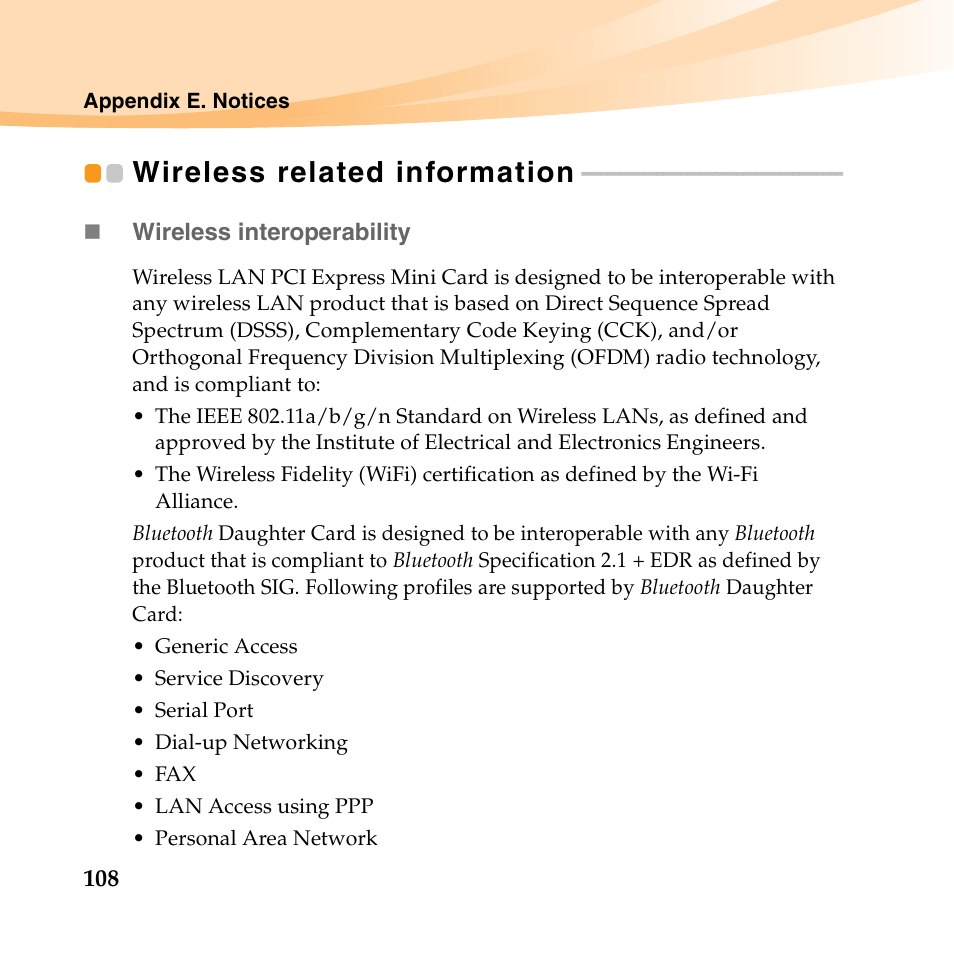 Wireless related information | Lenovo K23 Notebook User Manual | Page 122 / 146