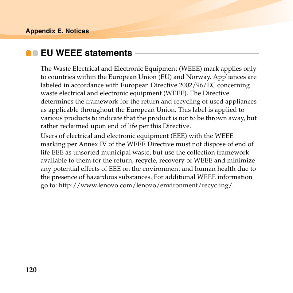 Eu weee statements | Lenovo K23 Notebook User Manual | Page 134 / 146