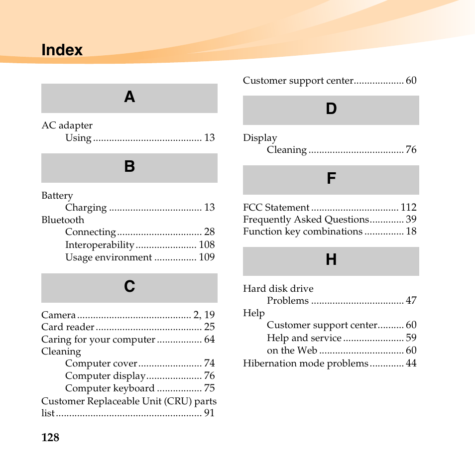 Index | Lenovo K23 Notebook User Manual | Page 142 / 146