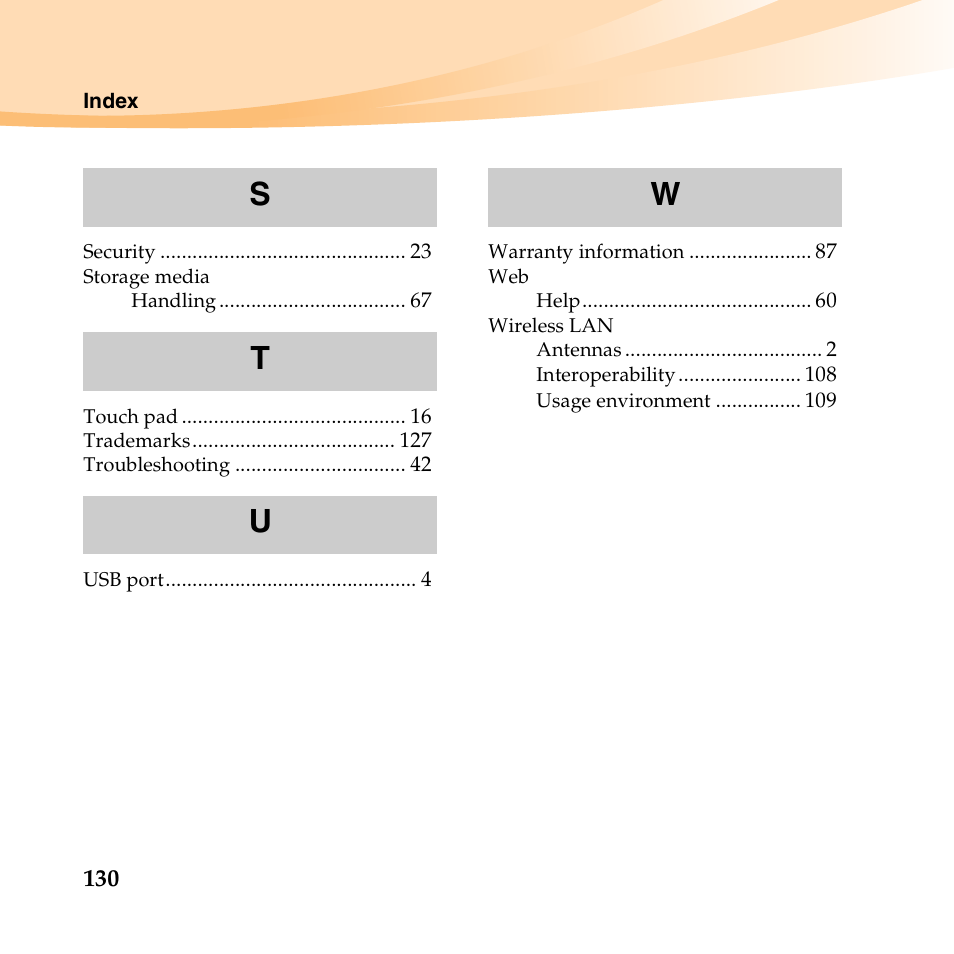 St u w | Lenovo K23 Notebook User Manual | Page 144 / 146