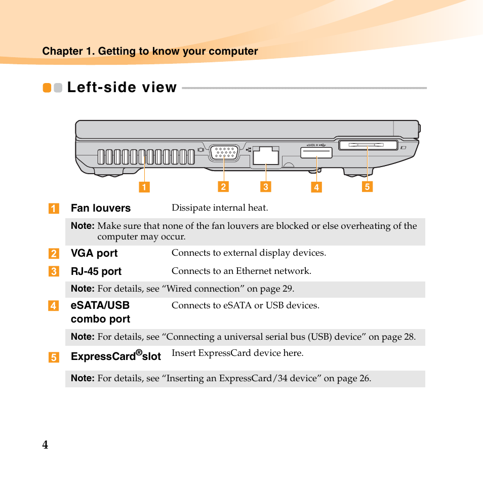 Left-side view | Lenovo K23 Notebook User Manual | Page 18 / 146