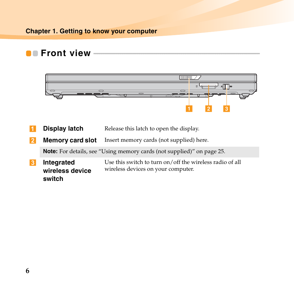 Front view | Lenovo K23 Notebook User Manual | Page 20 / 146