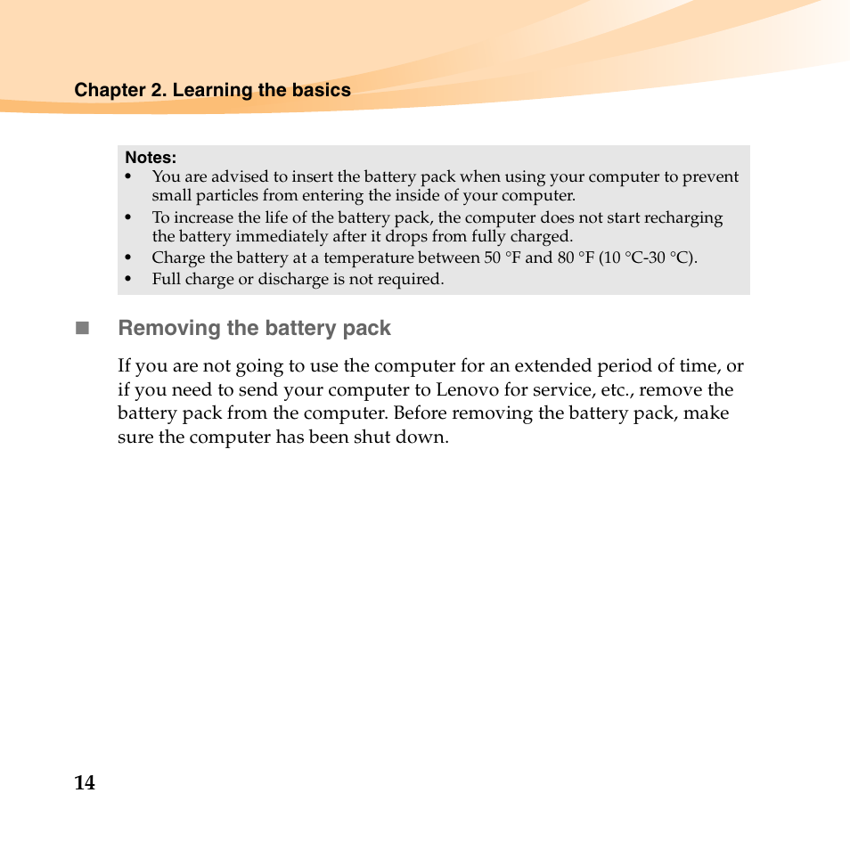 Removing the battery pack | Lenovo K23 Notebook User Manual | Page 28 / 146