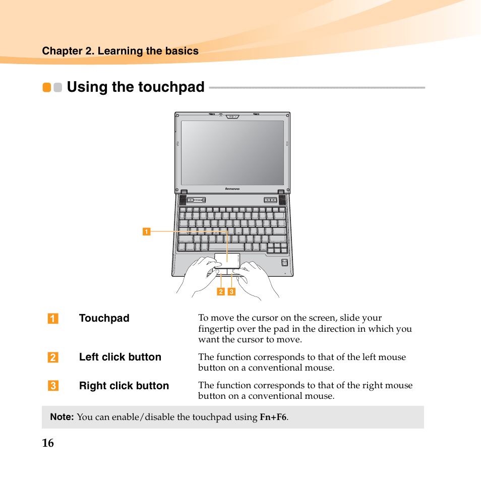 Using the touchpad | Lenovo K23 Notebook User Manual | Page 30 / 146